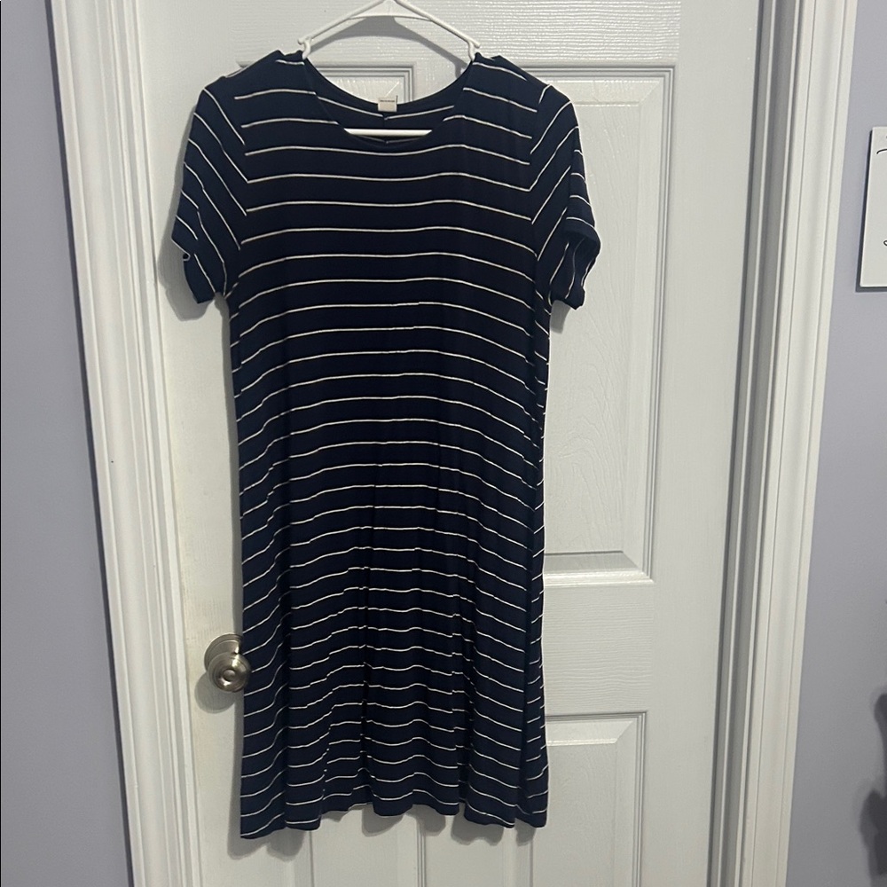 Old Navy Navy Blue and White Striped Dress